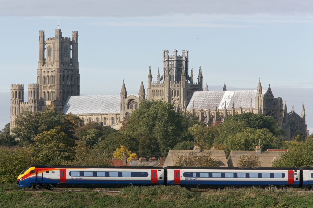 East Midlands Trains with Ely Cathedral in the background