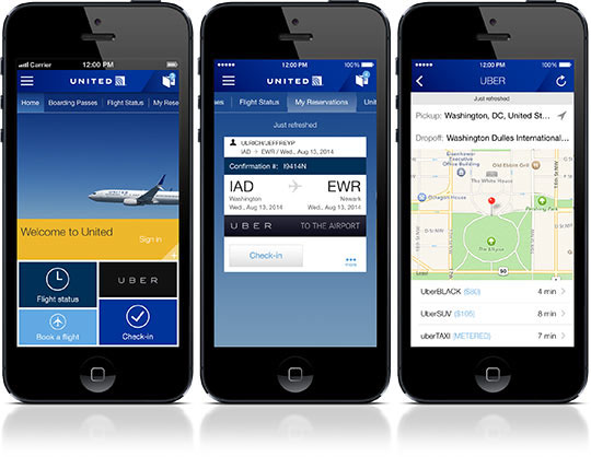 United Airlines ofrecer servicios de Uber a través de su app móvil